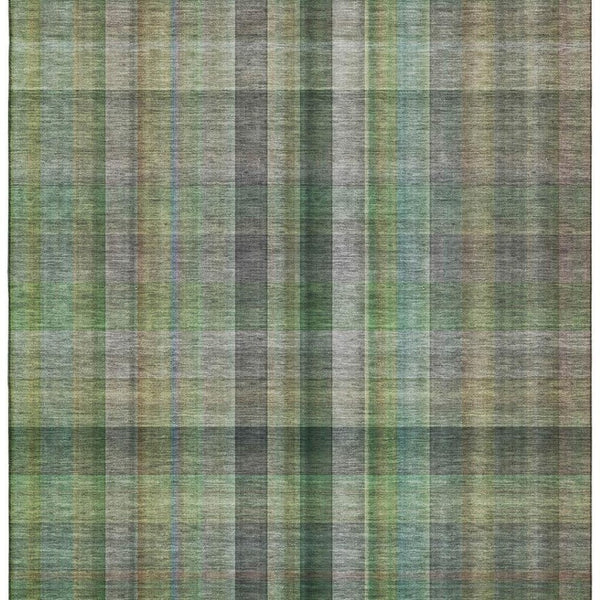 HomeRoots 5' X 8' Green And Gray Plaid Machine-Washable Area Rug – Stain Resistant, UV Protected, Versatile Style 648504