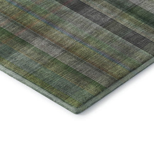 HomeRoots 8' Green and Gray Plaid Washable Round Rug - Durable, UV-Protected, Soft Texture for Family Spaces 648505