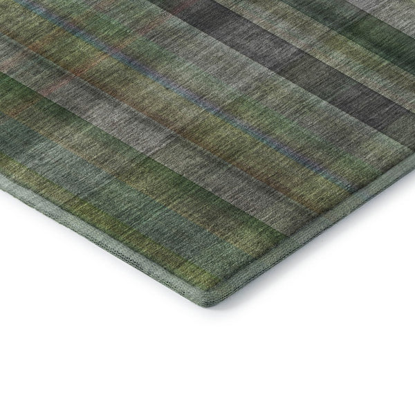 HomeRoots 8' Green and Gray Plaid Washable Round Rug - Durable, UV-Protected, Soft Texture for Family Spaces 648505