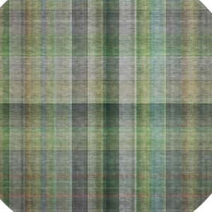 HomeRoots 8' Green and Gray Plaid Washable Round Rug - Durable, UV-Protected, Soft Texture for Family Spaces 648505