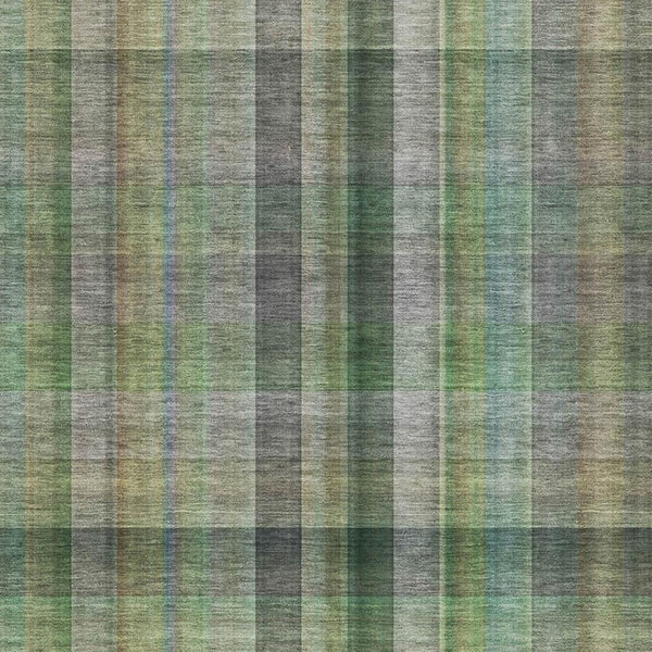 HomeRoots 8' X 10' Washable Green and Gray Plaid Area Rug - Durable, Stain-Resistant, UV Protected for Homes 648506