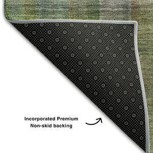 HomeRoots 9' X 12' Green and Gray Plaid Washable Area Rug with Stain Resistance & UV Protection for Homes 648507
