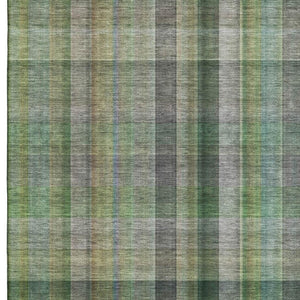 HomeRoots 9' X 12' Green and Gray Plaid Washable Area Rug with Stain Resistance & UV Protection for Homes 648507