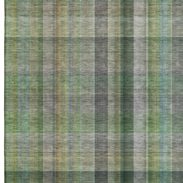 HomeRoots 9' X 12' Green and Gray Plaid Washable Area Rug with Stain Resistance & UV Protection for Homes 648507