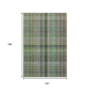 HomeRoots 10' X 14' Green and Gray Plaid Washable Area Rug – Durable, UV-Protected, Stain-Resistant Style for Homes 648508