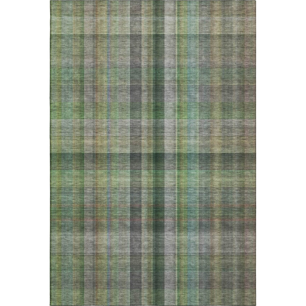 HomeRoots 10' X 14' Green and Gray Plaid Washable Area Rug – Durable, UV-Protected, Stain-Resistant Style for Homes 648508
