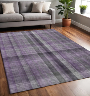 HomeRoots 5' X 8' Stylish Purple and Gray Plaid Area Rug – Washable, UV Protected, Stain Resistant, Durable Design 648510