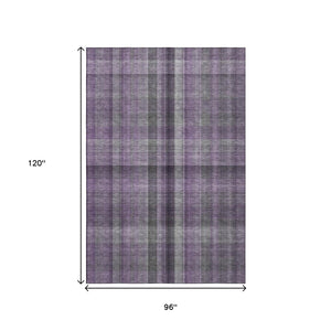 HomeRoots 8' X 10' Purple And Gray Plaid Washable Area Rug - Stylish, Durable, Stain-Resistant with UV Protection 648512