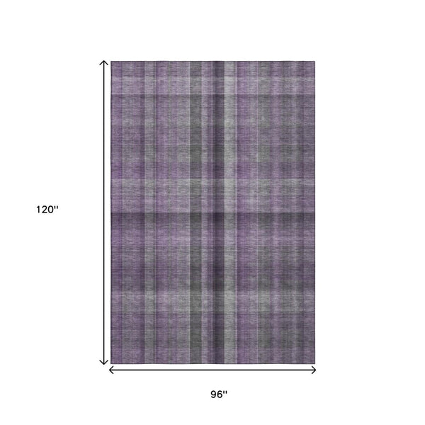 HomeRoots 8' X 10' Purple And Gray Plaid Washable Area Rug - Stylish, Durable, Stain-Resistant with UV Protection 648512