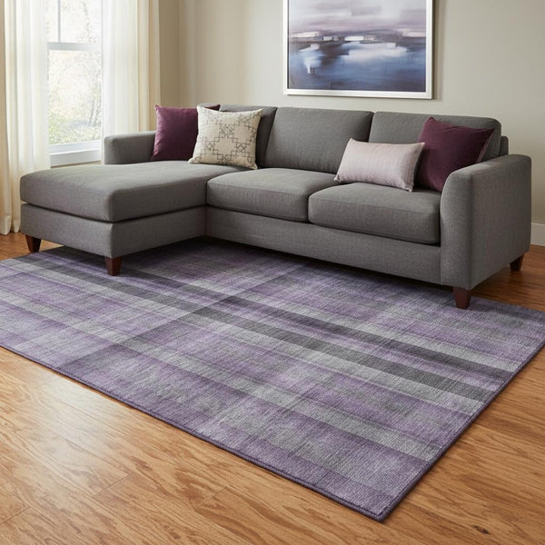 HomeRoots 8' X 10' Purple And Gray Plaid Washable Area Rug - Stylish, Durable, Stain-Resistant with UV Protection 648512