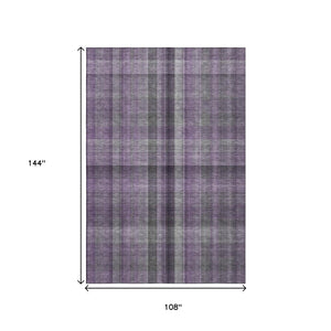 HomeRoots 9' X 12' Purple and Gray Plaid Washable Area Rug - Durable, Stylish, UV-Protected for High-Traffic Spaces 648513