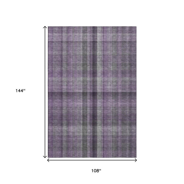 HomeRoots 9' X 12' Purple and Gray Plaid Washable Area Rug - Durable, Stylish, UV-Protected for High-Traffic Spaces 648513