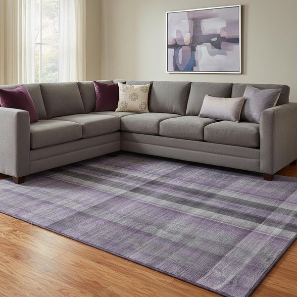 HomeRoots 9' X 12' Purple and Gray Plaid Washable Area Rug - Durable, Stylish, UV-Protected for High-Traffic Spaces 648513