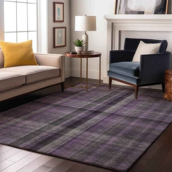 HomeRoots 9' X 12' Purple and Gray Plaid Washable Area Rug - Durable, Stylish, UV-Protected for High-Traffic Spaces 648513