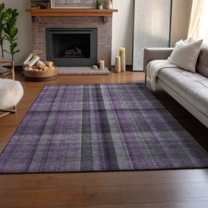 HomeRoots 9' X 12' Purple and Gray Plaid Washable Area Rug - Durable, Stylish, UV-Protected for High-Traffic Spaces 648513