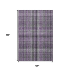 HomeRoots 10' X 14' Purple and Gray Plaid Area Rug - Washable, UV-Protected, Stain-Resistant for Family Homes 648514