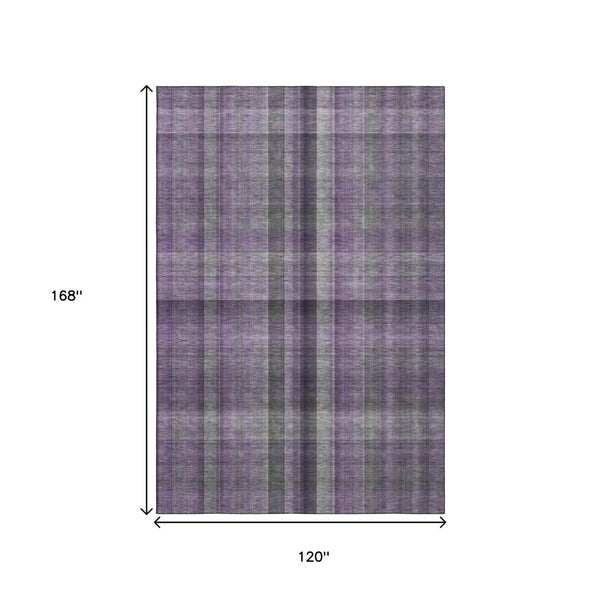 HomeRoots 10' X 14' Purple and Gray Plaid Area Rug - Washable, UV-Protected, Stain-Resistant for Family Homes 648514