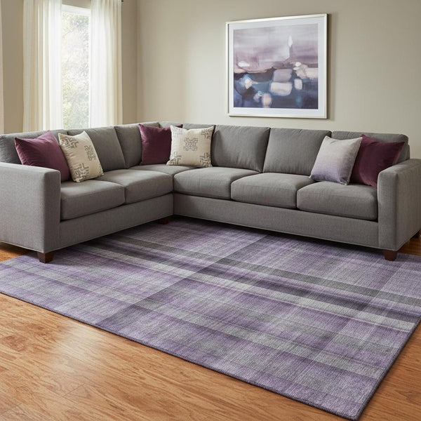 HomeRoots 10' X 14' Purple and Gray Plaid Area Rug - Washable, UV-Protected, Stain-Resistant for Family Homes 648514