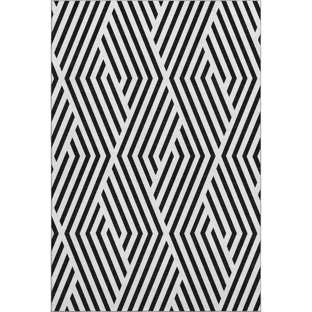 HomeRoots 5' X 8' Black and Ivory Geometric Area Rug - Stylish, Washable, UV-Protected, Perfect for High-Traffic Spaces 648516
