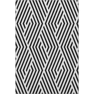 HomeRoots 5' X 8' Black and Ivory Geometric Area Rug - Stylish, Washable, UV-Protected, Perfect for High-Traffic Spaces 648516