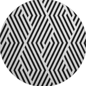 HomeRoots 8' Black And Ivory Geometric Round Rug - Durable, Washable, UV-Protected, Ideal For Modern Spaces 648517