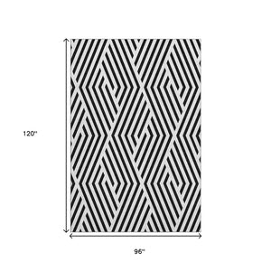 HomeRoots 8' X 10' Black and Ivory Geometric Area Rug - Washable, UV Protected, Durable for Everyday Use 648518