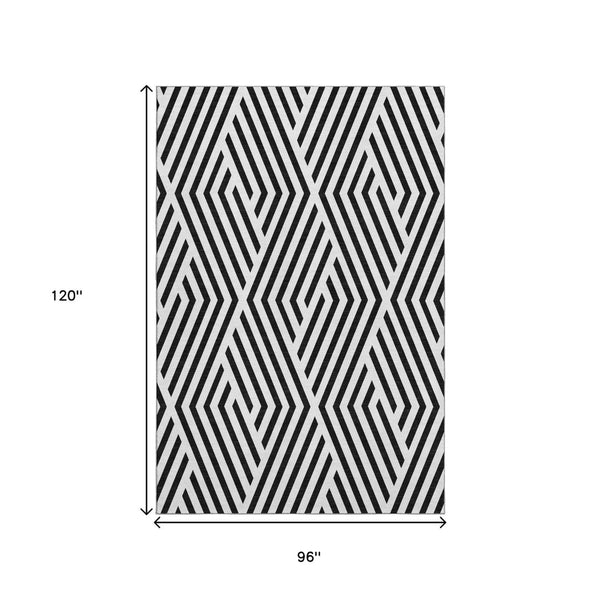 HomeRoots 8' X 10' Black and Ivory Geometric Area Rug - Washable, UV Protected, Durable for Everyday Use 648518