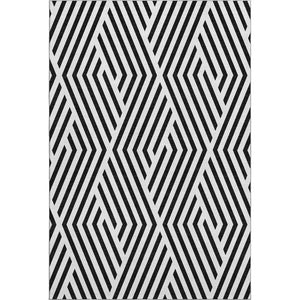 HomeRoots 8' X 10' Black and Ivory Geometric Area Rug - Washable, UV Protected, Durable for Everyday Use 648518