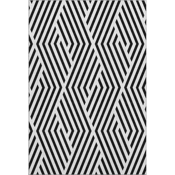 HomeRoots 8' X 10' Black and Ivory Geometric Area Rug - Washable, UV Protected, Durable for Everyday Use 648518