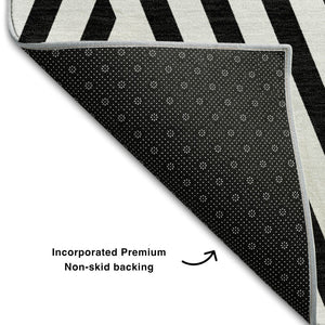 HomeRoots 8' X 10' Black and Ivory Geometric Area Rug - Washable, UV Protected, Durable for Everyday Use 648518