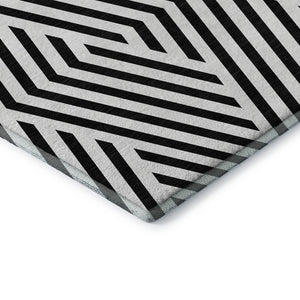 HomeRoots 8' X 10' Black and Ivory Geometric Area Rug - Washable, UV Protected, Durable for Everyday Use 648518