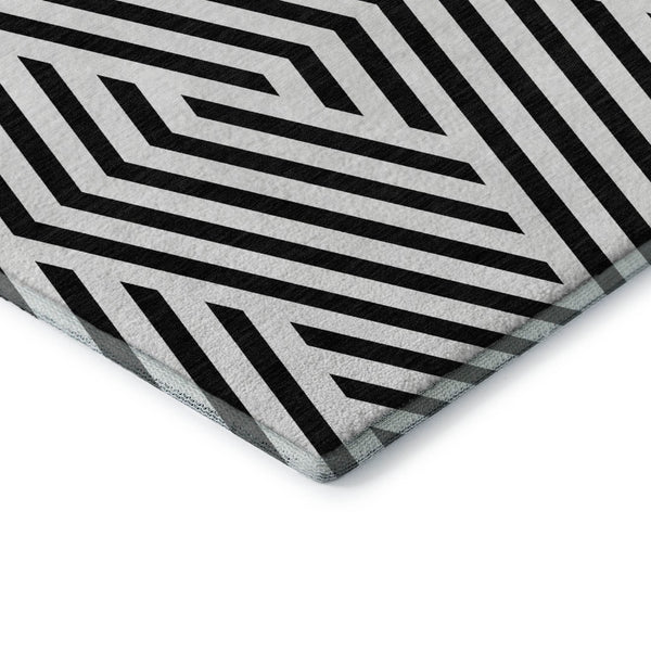 HomeRoots 8' X 10' Black and Ivory Geometric Area Rug - Washable, UV Protected, Durable for Everyday Use 648518