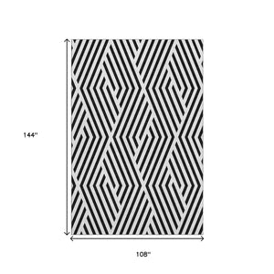 HomeRoots 9' X 12' Black and Ivory Geometric Washable Area Rug - Stylish, Durable, UV-Protected for Homes 648519