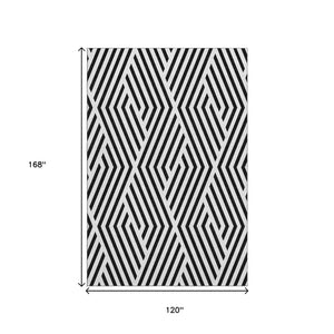 HomeRoots 10' X 14' Black and Ivory Geometric Area Rug - Washable, UV-Protected, Durable for High-Traffic Spaces 648520