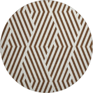 HomeRoots 8' Brown and Ivory Geometric Round Rug - Washable, UV-Protected, Stain Resistant for High-Traffic Areas 648523