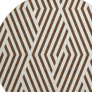 HomeRoots 8' Brown and Ivory Geometric Round Rug - Washable, UV-Protected, Stain Resistant for High-Traffic Areas 648523