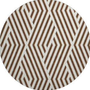 HomeRoots 8' Brown and Ivory Geometric Round Rug - Washable, UV-Protected, Stain Resistant for High-Traffic Areas 648523