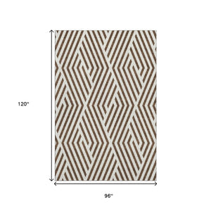 HomeRoots 8' X 10' Stylish Brown and Ivory Geometric Area Rug - Washable, UV Protected, Perfect for High-Traffic Spaces 648524