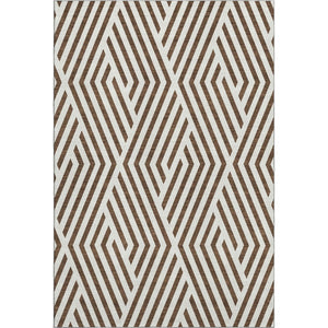 HomeRoots 9' X 12' Brown and Ivory Geometric Area Rug - Stylish, Washable, UV-Protected for High-Traffic Spaces 648525