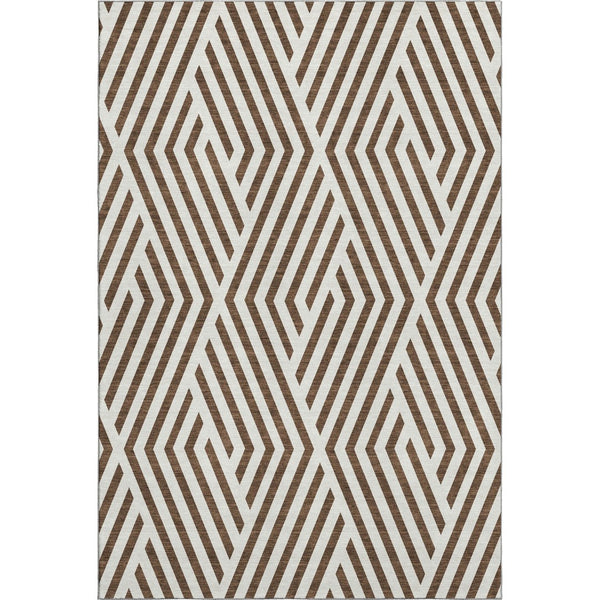 HomeRoots 9' X 12' Brown and Ivory Geometric Area Rug - Stylish, Washable, UV-Protected for High-Traffic Spaces 648525