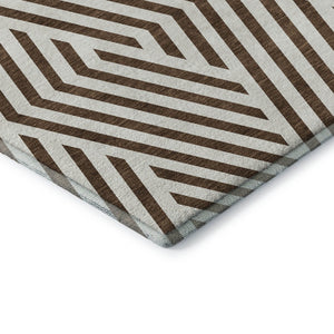 HomeRoots 9' X 12' Brown and Ivory Geometric Area Rug - Stylish, Washable, UV-Protected for High-Traffic Spaces 648525