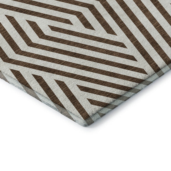 HomeRoots 9' X 12' Brown and Ivory Geometric Area Rug - Stylish, Washable, UV-Protected for High-Traffic Spaces 648525