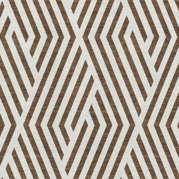 HomeRoots 9' X 12' Brown and Ivory Geometric Area Rug - Stylish, Washable, UV-Protected for High-Traffic Spaces 648525