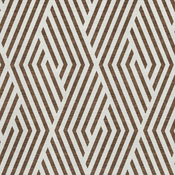 HomeRoots 9' X 12' Brown and Ivory Geometric Area Rug - Stylish, Washable, UV-Protected for High-Traffic Spaces 648525