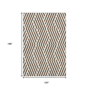 HomeRoots 10' X 14' Brown And Ivory Geometric Washable Area Rug – Stylish, Durable, UV-Protected for Busy Homes 648526
