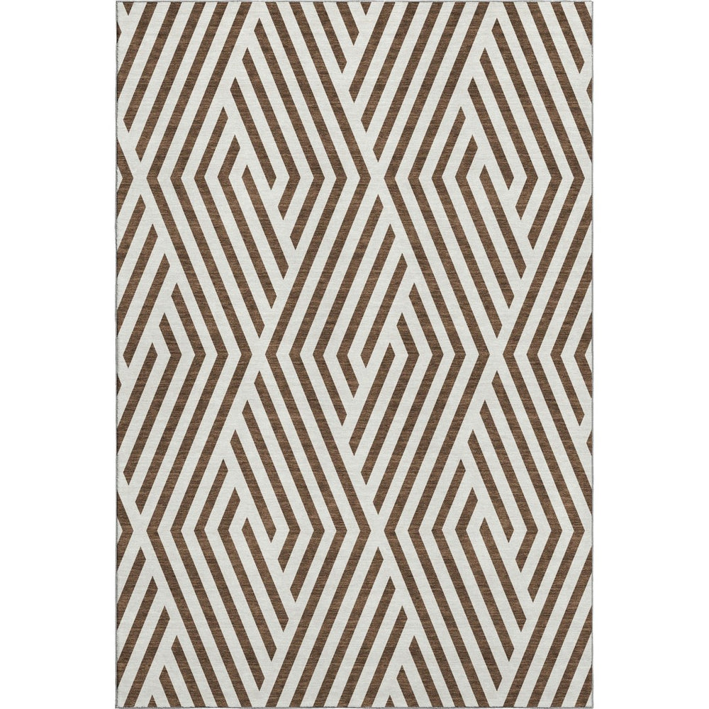 HomeRoots 10' X 14' Brown And Ivory Geometric Washable Area Rug – Stylish, Durable, UV-Protected for Busy Homes 648526