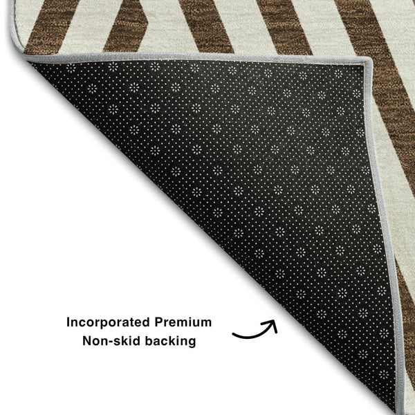 HomeRoots 10' X 14' Brown And Ivory Geometric Washable Area Rug – Stylish, Durable, UV-Protected for Busy Homes 648526