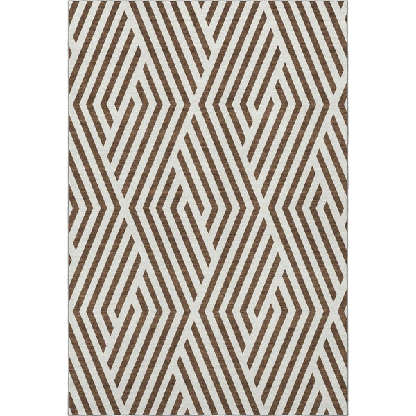 HomeRoots 10' X 14' Brown And Ivory Geometric Washable Area Rug – Stylish, Durable, UV-Protected for Busy Homes 648526