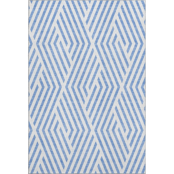 HomeRoots 5' X 8' Denim Blue & Ivory Geometric Area Rug - Washable, Stain-Resistant, UV-Protected Elegance 648528