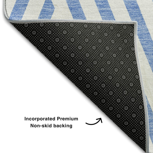 HomeRoots 5' X 8' Denim Blue & Ivory Geometric Area Rug - Washable, Stain-Resistant, UV-Protected Elegance 648528